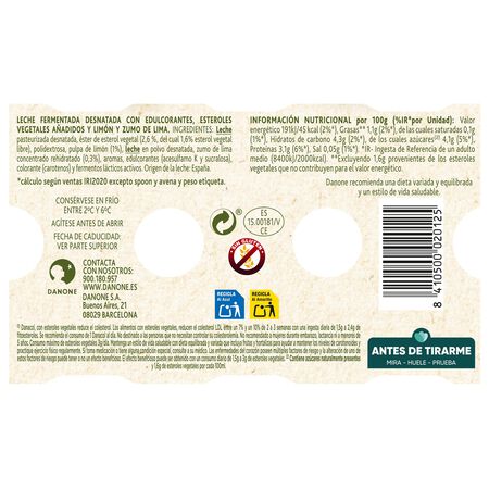 Bebida láctea Danacol colesterol pack 6 lima limón