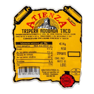 1/4 tripera adobada Atienza 350g aproximadamente