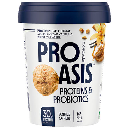 Helado proteico y con probióticos Proasis vainilla con caramelo 500ml