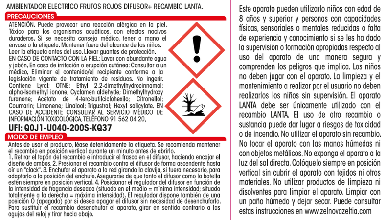 Ambientador eléctrico Lanta aparato+recambio 25ml frutos rojos