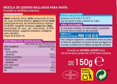 Queso rallado especial pasta Alipende 150g
