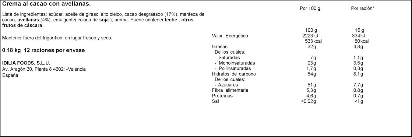 Crema de cacao y avellanas Nocilla 180g noir