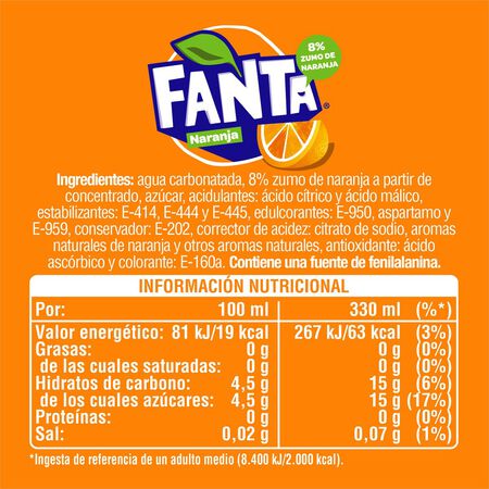 Refresco naranja Fanta lata 33cl pack 9