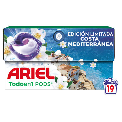 Detergente en cápsulas Ariel pods 19 lavados costa mediterránea edición limitada