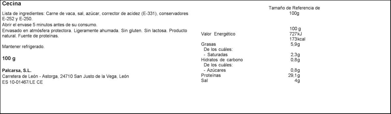 Cecina de león en lonchas Palcarsa 100g
