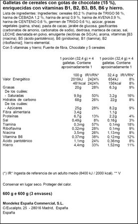 Galletas de chocolate y 5 cereales Yayitas Fontaneda 600g