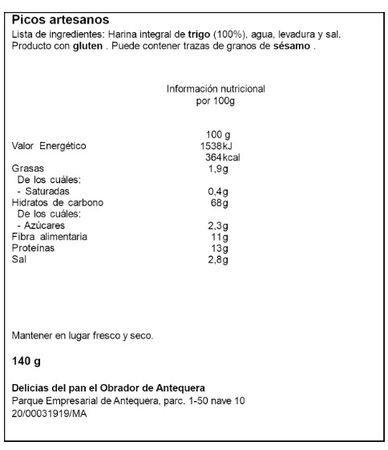 Piquitos integrales artesanos Delicias del Pan 140g