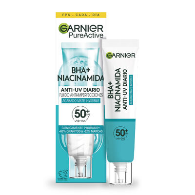 Tratamiento facial Garnier Pure Active Fluido UV Diario con BHA + Niacinamida FPS50+