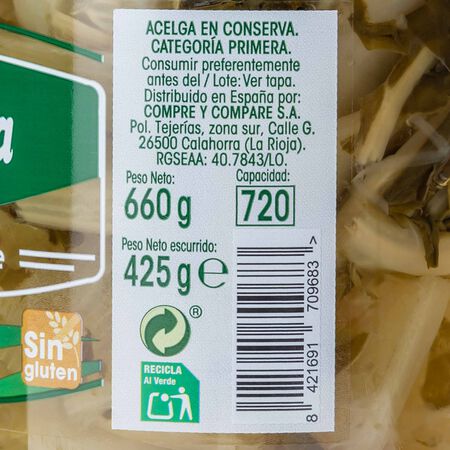 Acelgas sin gluten Alipende tarro de cristal 425g
