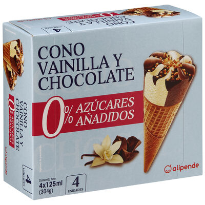 Helado cono sin az&uacute;car Alipende 4 uds vainilla-choco