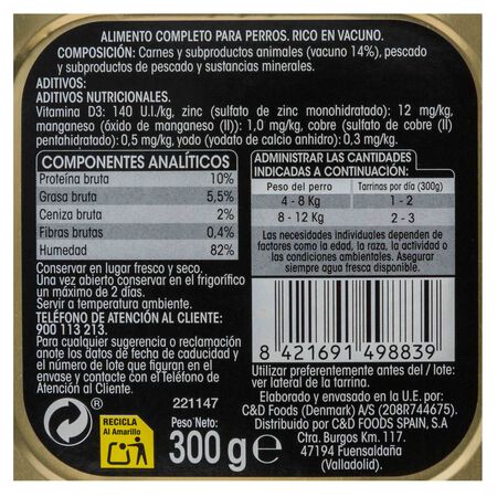 Comida húmeda perro Meque rico en vacuno 300g