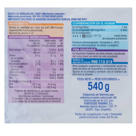 Filete de merluza Alipende 540g sin piel