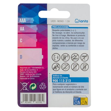 Pila superalcalina Lanta D lR20 2 uds