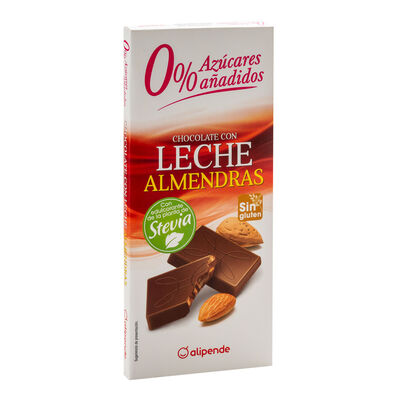 Chocolate con leche sin az&uacute;car a&ntilde;adido con almendras Alipende 150g