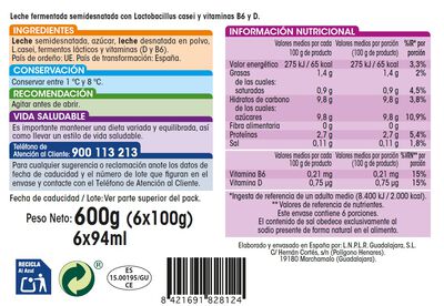 L Casei Alipende pack 6 natural azucarado