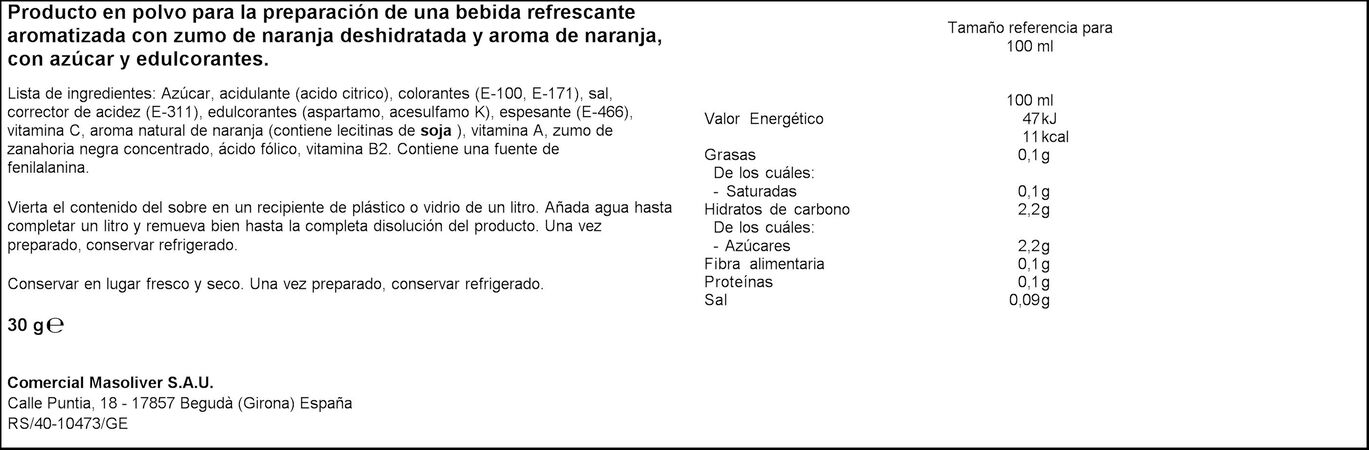 Refresco en polvo Tang sobre 30g naranja