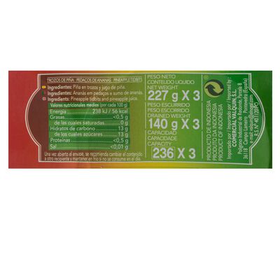 Piña en su jugo en trozos sin azucar Norvi pack 3