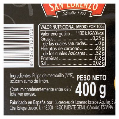 Crema de membrillo extra San Lorenzo 400g artesano