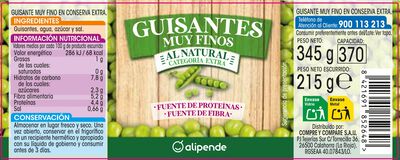 Guisantes Alipende tarro cristal 215g muy finos