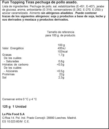 Tiras de pechuga de pollo asado La Pila 125g
