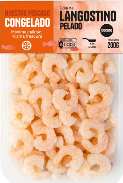 Cola de langostino blanco pelado cocido 200g