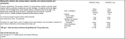 Barquillo relleno crema vainilla s/az&uacute;car Gull&oacute;n 180g