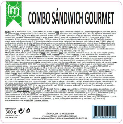 Sandwich gourmet de atún, pavo y jamón cocido con queso azul LM 300g