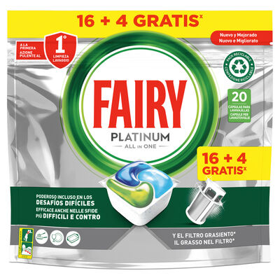 Detergente en cápsulas para lavavajillas Fairy 16 uds Platinum