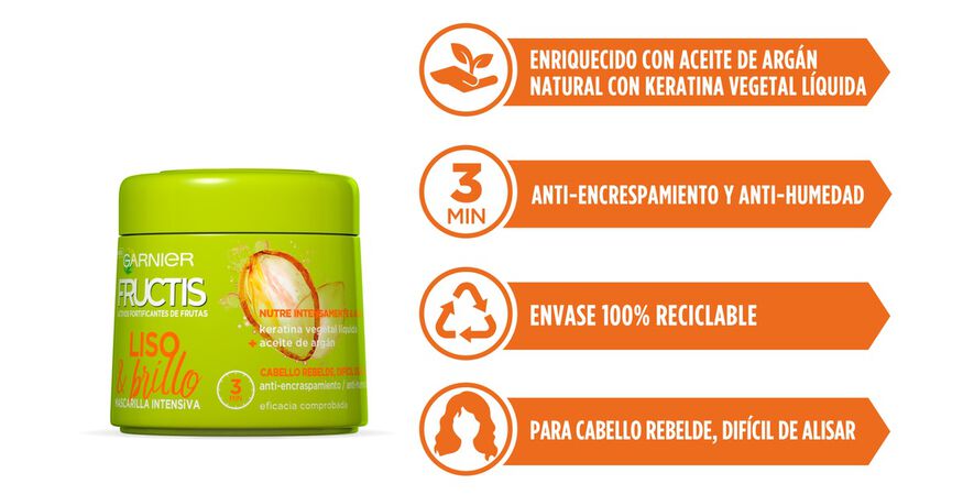 Mascarilla capilar intensiva Fructis 300ml liso&brillo