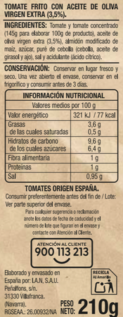 Tomate frito sin gluten con aceite de oliva virgen extra Alipende 210g pack 3