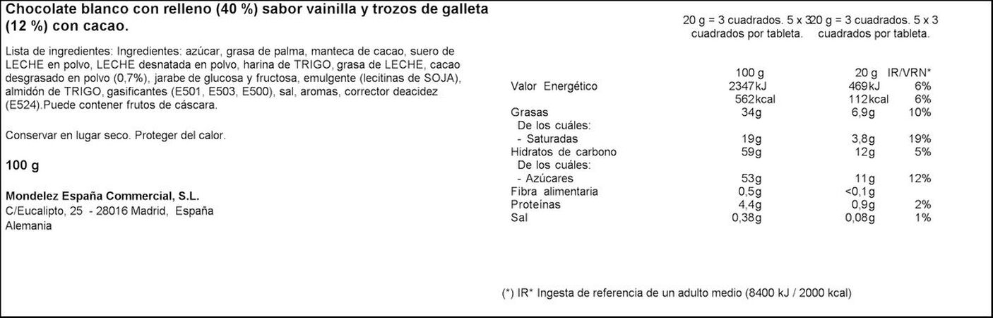 Chocolate blanco Milka 100g con oreo