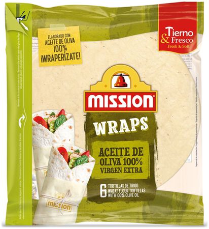 Tortillas de trigo aceite de oliva Wraps Mission 6 uds
