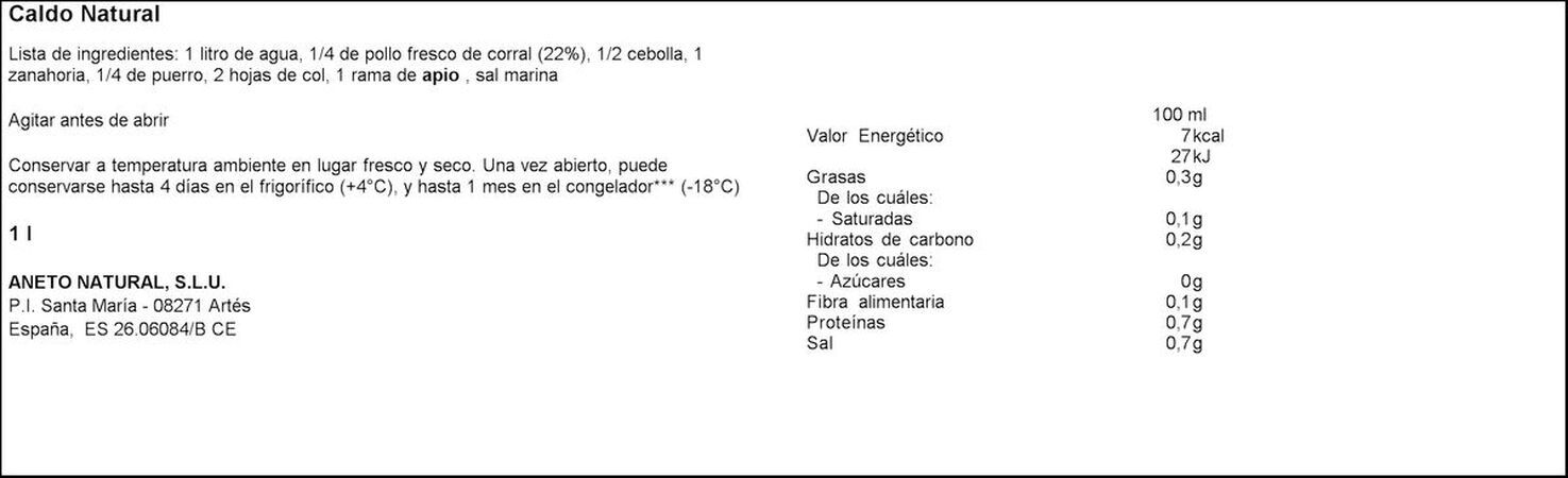 Caldo natural de pollo Aneto 1l