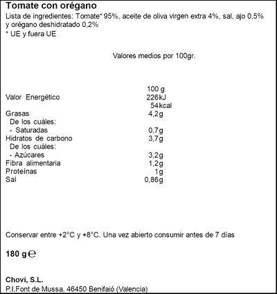 Tomate con orégano Salseo Chovi 180g