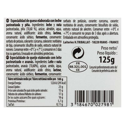 Queso con pi&ntilde;a Le Roule Rians 125g