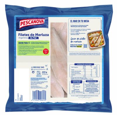 Filete de merluza argentina sin piel de la marca Pescanova con un peso de 400 gramos