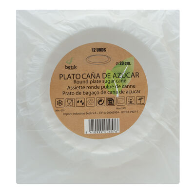 Platos de caña de azúcar Betik 12 uds diámetro 20cm