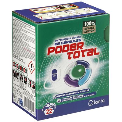 Detergente en capsula pentac&aacute;mara Lanta 22 lavados poder total