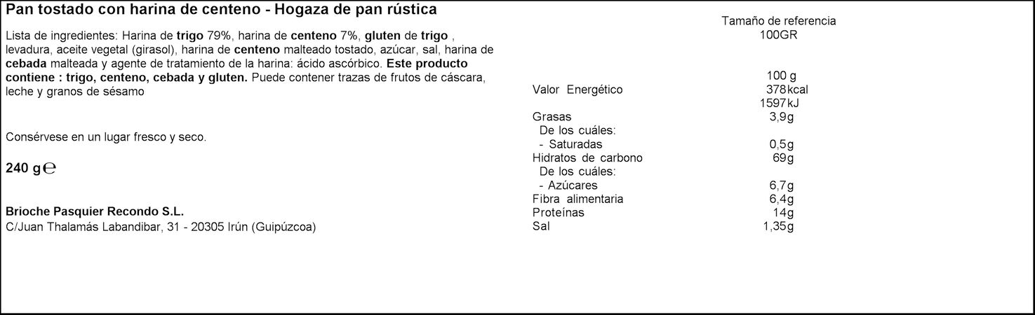 Hogaza de pan Recondo 240g rústico
