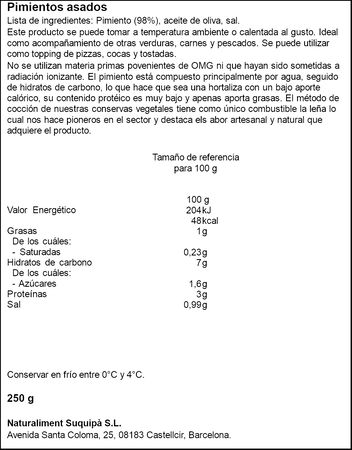Pimientos en tiras al horno de le&ntilde;a Suquipa 250g