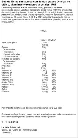 Bebida l&aacute;ctea sin lactosa Puleva 1l omega3
