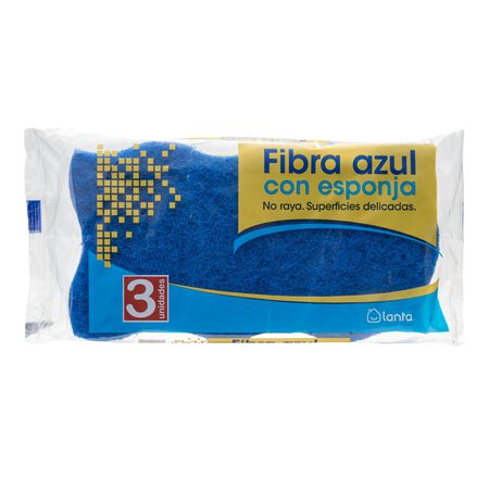 Estropajo con esponja Lanta 3 uds fibra azul