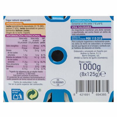 Yogur Alipende pack 8 natural azucarado