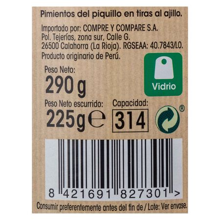 Pimientos de piquillo en tiras sin gluten Alipende 225g