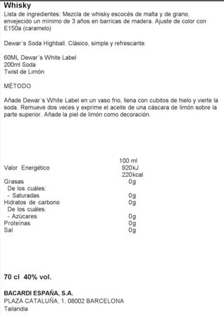 Whisky White Label 70cl + Coca Cola Zero 1,25l