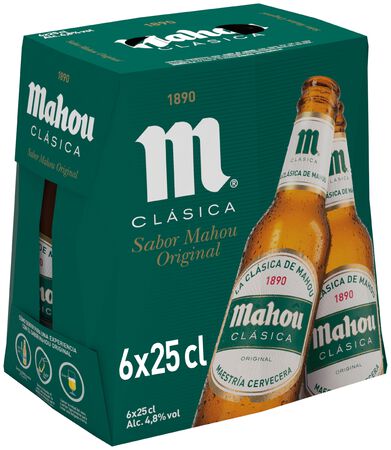 Cerveza rubia Mahou Clásica pack 6 botellas 25cl 