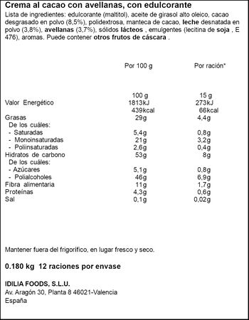 Crema de cacao y avellanas 0% azúcar Nocilla 190g