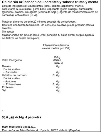 Chicles fresa menta sin azúcar Orbit pack 4