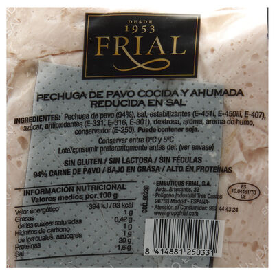 Pechuga pavo reducida en sal Frial ahumada