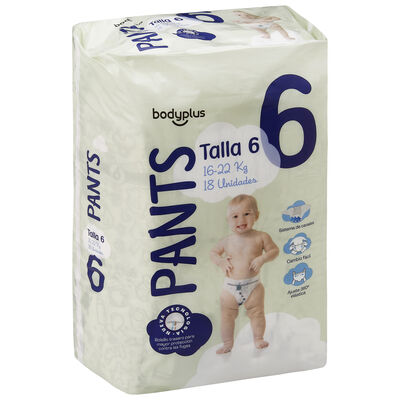 Pañales Bodyplus 18 unidades talla 6 de 16 a 22 kg